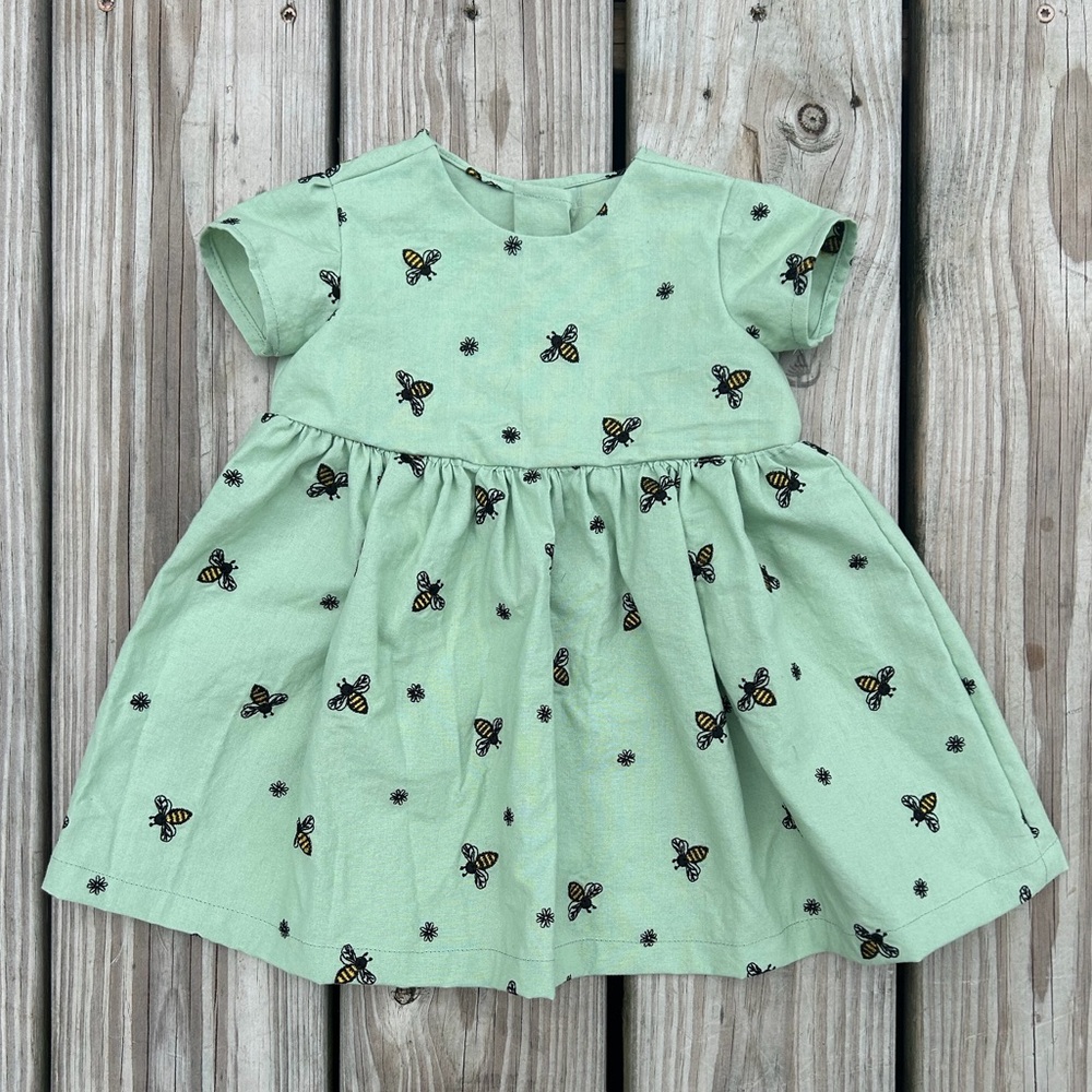 Mint Green Kids Dress with Bumblebee Design